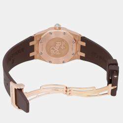 Audemars Piguet Brown Diamond 18k Rose Gold Royal Oak 67621OR Automatic Women's Wristwatch 33 mm