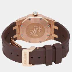 Audemars Piguet Brown Diamond 18k Rose Gold Royal Oak 67621OR Automatic Women's Wristwatch 33 mm