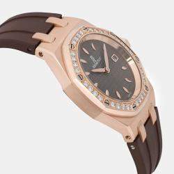 Audemars Piguet Brown Diamond 18k Rose Gold Royal Oak 67621OR Automatic Women's Wristwatch 33 mm