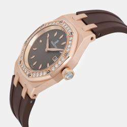 Audemars Piguet Brown Diamond 18k Rose Gold Royal Oak 67621OR Automatic Women's Wristwatch 33 mm