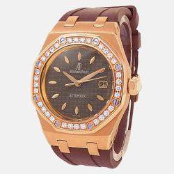Pre Owned Audemars Piguet Royal Oak 77321OR.ZZ.D080CA.01 Brown Dial 18k Rose Gold Women's Wristwatch 33 mm