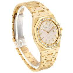 Pre Owned Audemars Piguet White Diamonds 18k Yellow Gold Royal Oak 56271BA Women's Wristwatch 30 MM