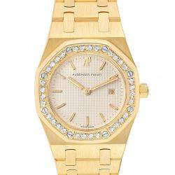 Pre Owned Audemars Piguet White Diamonds 18k Yellow Gold Royal Oak 56271BA Women's Wristwatch 30 MM