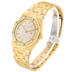 Pre Owned Audemars Piguet White Diamonds 18k Yellow Gold Royal Oak 56271BA Women's Wristwatch 30 MM
