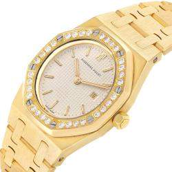 Pre Owned Audemars Piguet White Diamonds 18k Yellow Gold Royal Oak 56271BA Women's Wristwatch 30 MM