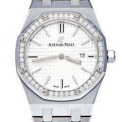 Audemars Piguet Silver Stainless Steel Diamond Royal Oak 67651ST.ZZ.1261ST.01 Women's Wristwatch 33 mm