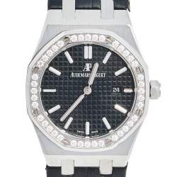 Pre Owned Audemars Piguet Black Stainless Steel Alligator Skin Leather Royal Oak 67651ST.ZZ.D002CR.01 Women's Wristwatch 33 mm