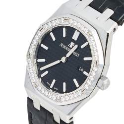Pre Owned Audemars Piguet Black Stainless Steel Alligator Skin Leather Royal Oak 67651ST.ZZ.D002CR.01 Women's Wristwatch 33 mm