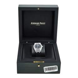 Pre Owned Audemars Piguet Black Stainless Steel Alligator Skin Leather Royal Oak 67651ST.ZZ.D002CR.01 Women's Wristwatch 33 mm