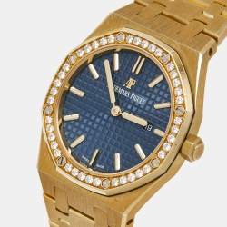 Audemars Piguet Blue 18k Yellow Gold Diamond  Royal Oak 67651BA.ZZ.1261BA.02 Women's Wristwatch 33 mm 