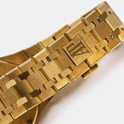 Pre Owned Audemars Piguet Blue 18k Yellow Gold Diamond Royal Oak 67651BA.ZZ.1261BA.02 Women's Wristwatch 33 mm