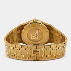 Pre Owned Audemars Piguet Blue 18k Yellow Gold Diamond Royal Oak 67651BA.ZZ.1261BA.02 Women's Wristwatch 33 mm