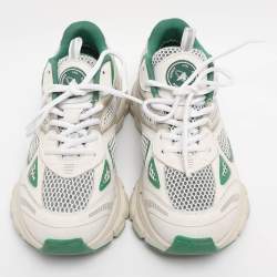 Pre Owned Axel Arigato White/Green Leather and Mesh Marathon Sneakers Size 39