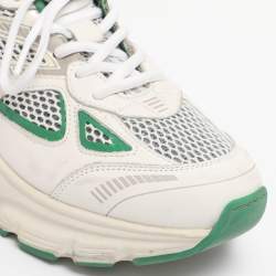 Pre Owned Axel Arigato White/Green Leather and Mesh Marathon Sneakers Size 39