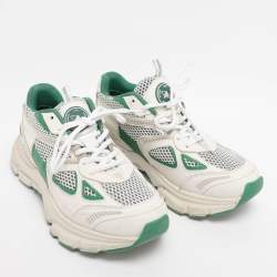 Pre Owned Axel Arigato White/Green Leather and Mesh Marathon Sneakers Size 39