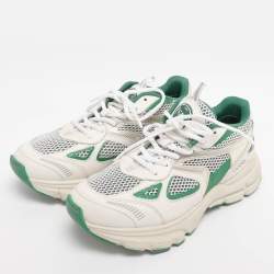 Pre Owned Axel Arigato White/Green Leather and Mesh Marathon Sneakers Size 39