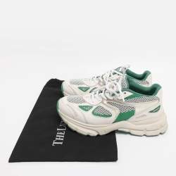 Pre Owned Axel Arigato White/Green Leather and Mesh Marathon Sneakers Size 39