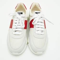Pre Owned Axel Arigato White/Red Leather and Suede Dunk Low Top Sneakers Size 39