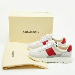 Pre Owned Axel Arigato White/Red Leather and Suede Dunk Low Top Sneakers Size 39