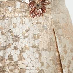 Badgley Mischka Rose Gold Sequin Embellished Brocade Strapless Gown M