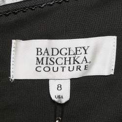 Pre Owned Badgley Mischka Black/Metallic Floral Jacquard Ruffled Strapless Gown M