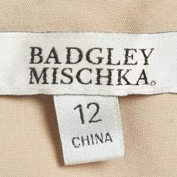 Badgley Mischka Gold Sequin Embellished Brocade Strapless Gown L