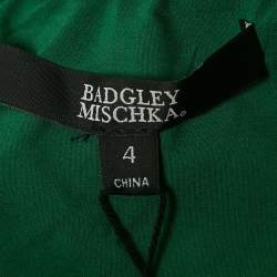 Pre Owned Badgley Mischka Green Neoprene Ruffled Midi Dress S