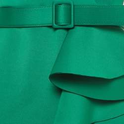 Pre Owned Badgley Mischka Green Neoprene Ruffled Midi Dress S