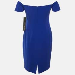 Pre Owned Badgley Mischka Blue Crepe Off Shoulder Mini Dress M
