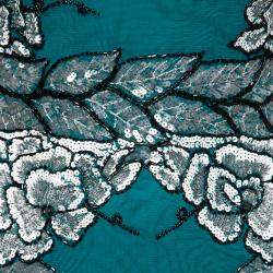 Pre Owned Badgley Mischka Collection Teal Green Floral Sequin Embellished Sleeveless Cocktail Dress XS