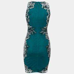 Pre Owned Badgley Mischka Collection Teal Green Floral Sequin Embellished Sleeveless Cocktail Dress XS