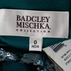 Pre Owned Badgley Mischka Collection Teal Green Floral Sequin Embellished Sleeveless Cocktail Dress XS