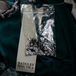 Pre Owned Badgley Mischka Collection Teal Green Floral Sequin Embellished Sleeveless Cocktail Dress XS