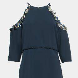 Badgley Mischka Navy Blue Crepe Embellished Gown XL