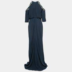 Badgley Mischka Navy Blue Crepe Embellished Gown XL