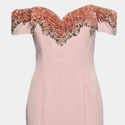 Badgley Mischka Couture Pink Crepe Embellished Gown M