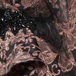 Badgley Mischka Couture Metallic Floral Jacquard Embellished Strapless Gown L