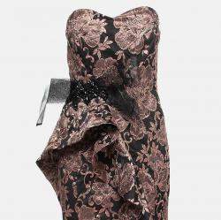 Badgley Mischka Couture Metallic Floral Jacquard Embellished Strapless Gown L