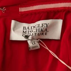 Badgley Mischka Couture Red Crepe Off Shoulder Embellished Long Gown L