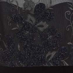 Pre Owned Badgley Mischka Black Embroidered Tulle Halter Neck Gown M