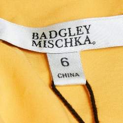 Badgley Mischka Yellow Crepe Puff Sleeve Marigold Gown M