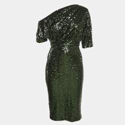 Badgley Mischka Green Sequin One-Shoulder Short Dress M