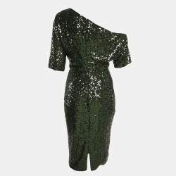 Badgley Mischka Green Sequin One-Shoulder Short Dress M