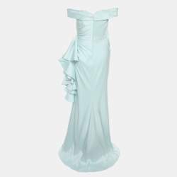 Pre Owned Badgley Mischka Powdered Blue Polyester Blend Ruffle Dress S