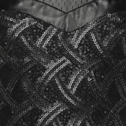 Pre Owned Badgley Mischka Black/Grey Sequin Tulle One Shoulder Dress S