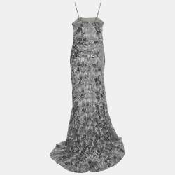 Pre Owned Badgley Mishka Silver Sequin Mesh Embellished Dress M