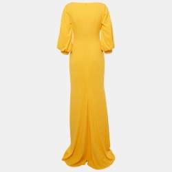 Pre Owned Badgley Mischka Yellow Stretch Crepe Marigold Gown S