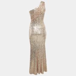Pre Owned Badgley Mischka Blush Sequin One Shoulder Gown XS 