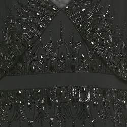 Pre Owned Badgley Mischka Black Embellished Overlay Crepe Gown XL