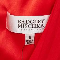 Pre Owned Badgley Mischka Red Silk Pleated Sleeveless Gown L